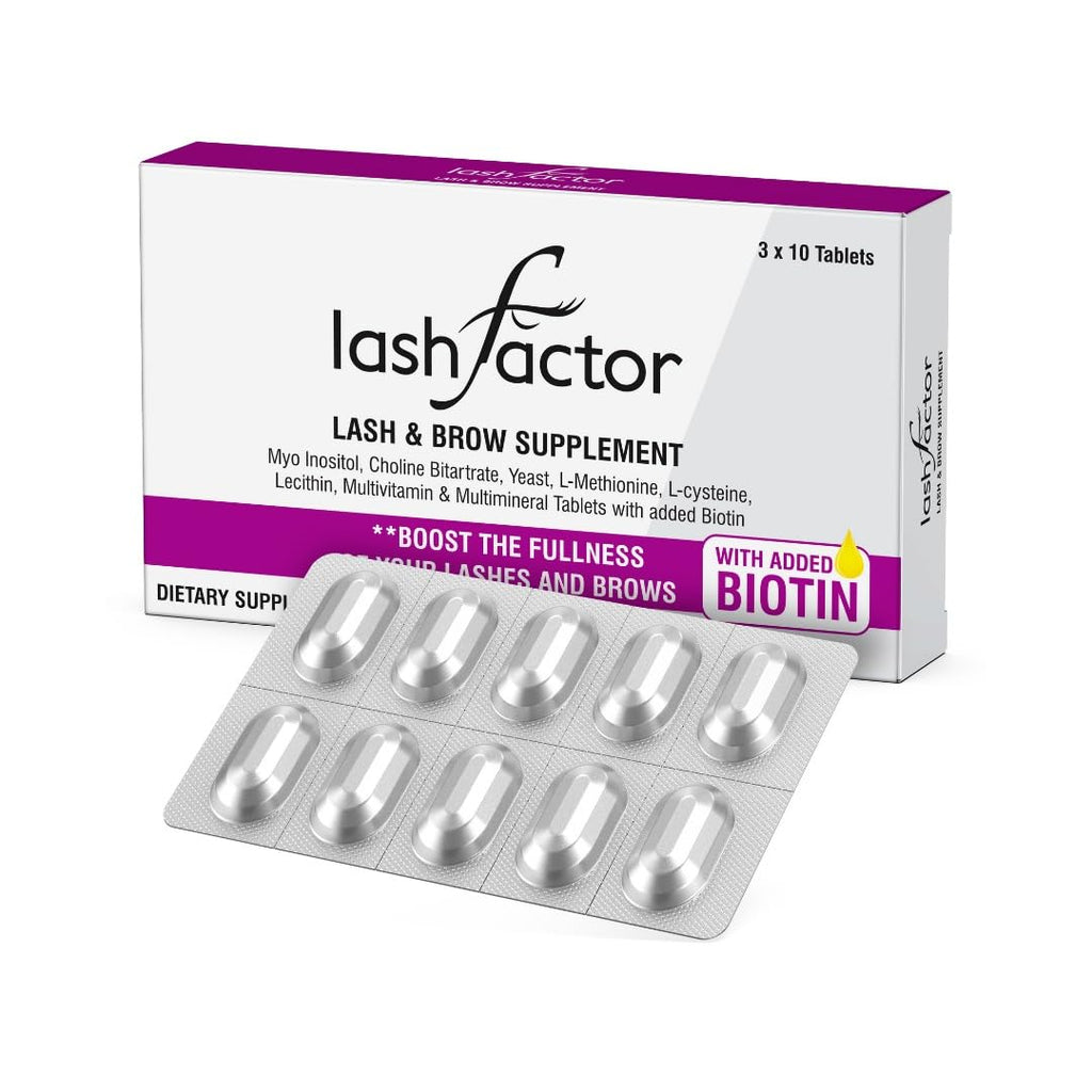 ⁠Lashfactor Lash and Brow Growth Supplement – Vegan Biotin Supplement for Fuller, Healthier Lashes & Brows - Enriched with Essential Vitamins & Minerals (1 Month Supply - 30 Tablets)