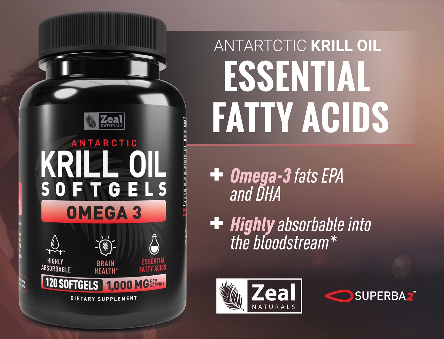 Antarctic Krill Oil 1000mg (120 Softgels) Omega 3 Fish Oil Supplement with EPA, DHA & Astaxanthin - for Joint, Brain, and, Heart Support for Men and Women