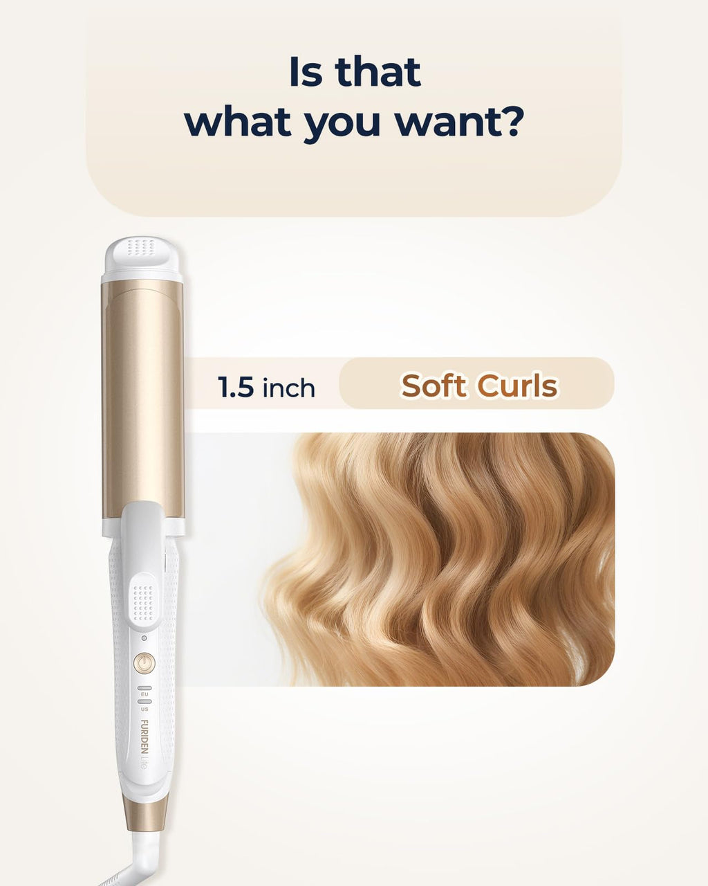 FURIDEN Lite Dual-Voltage Curling Iron: 110V-240V 1 1/2 Inch Ceramic Wide Barrel 2-in-1 Curling Iron for Chin Length Hair - Europe Travel for Soft Curls with Clamp