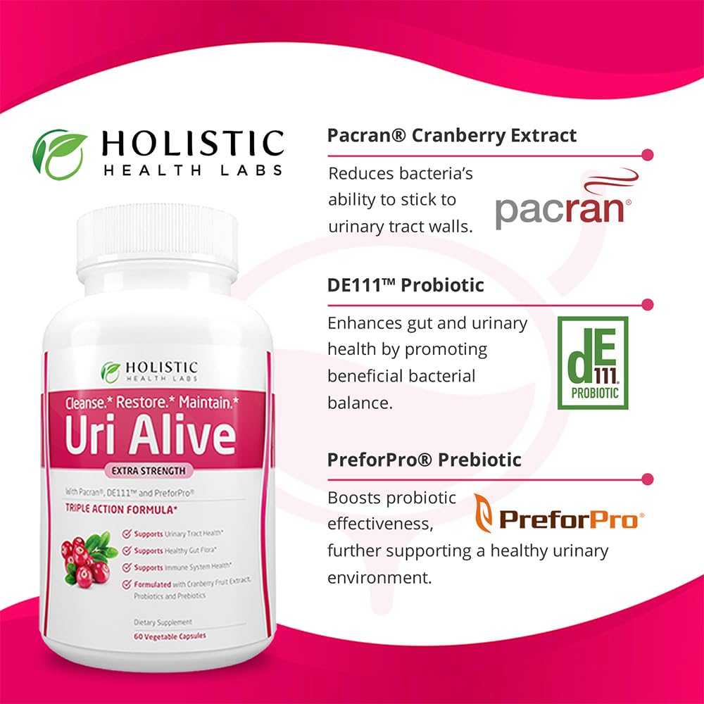 Uri Alive Extra Strength Urinary Support Supplement for Urinary Tract, Bladder, Gut Flora, and Immune System Health (60 Count (Pack of 1))