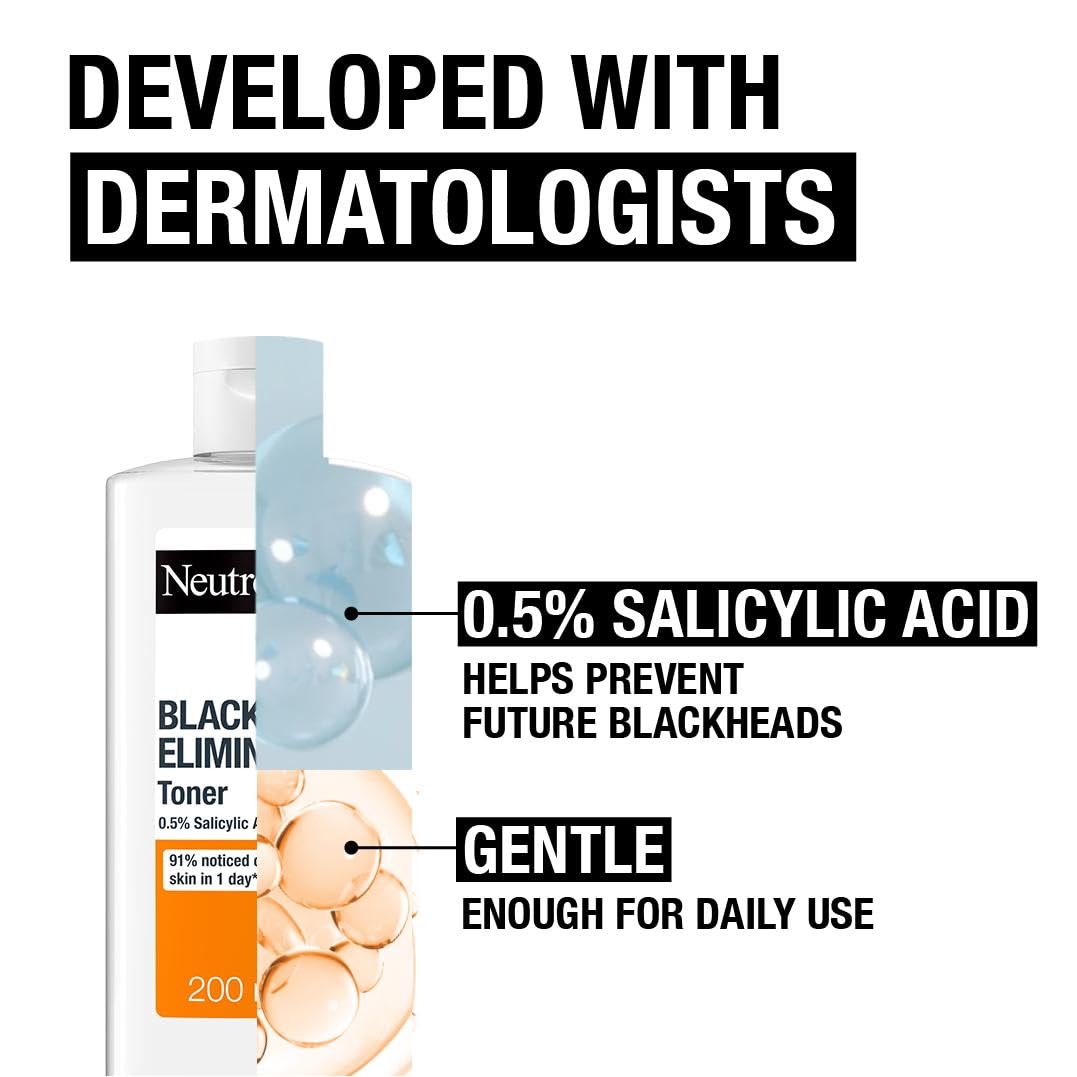 Neutrogena Blackhead Eliminating 0.5% Salicylic Acid Cleansing Toner (1x 200ml), Deep-Cleansing Facial Toner to Eliminate Blackheads and Refine Skin