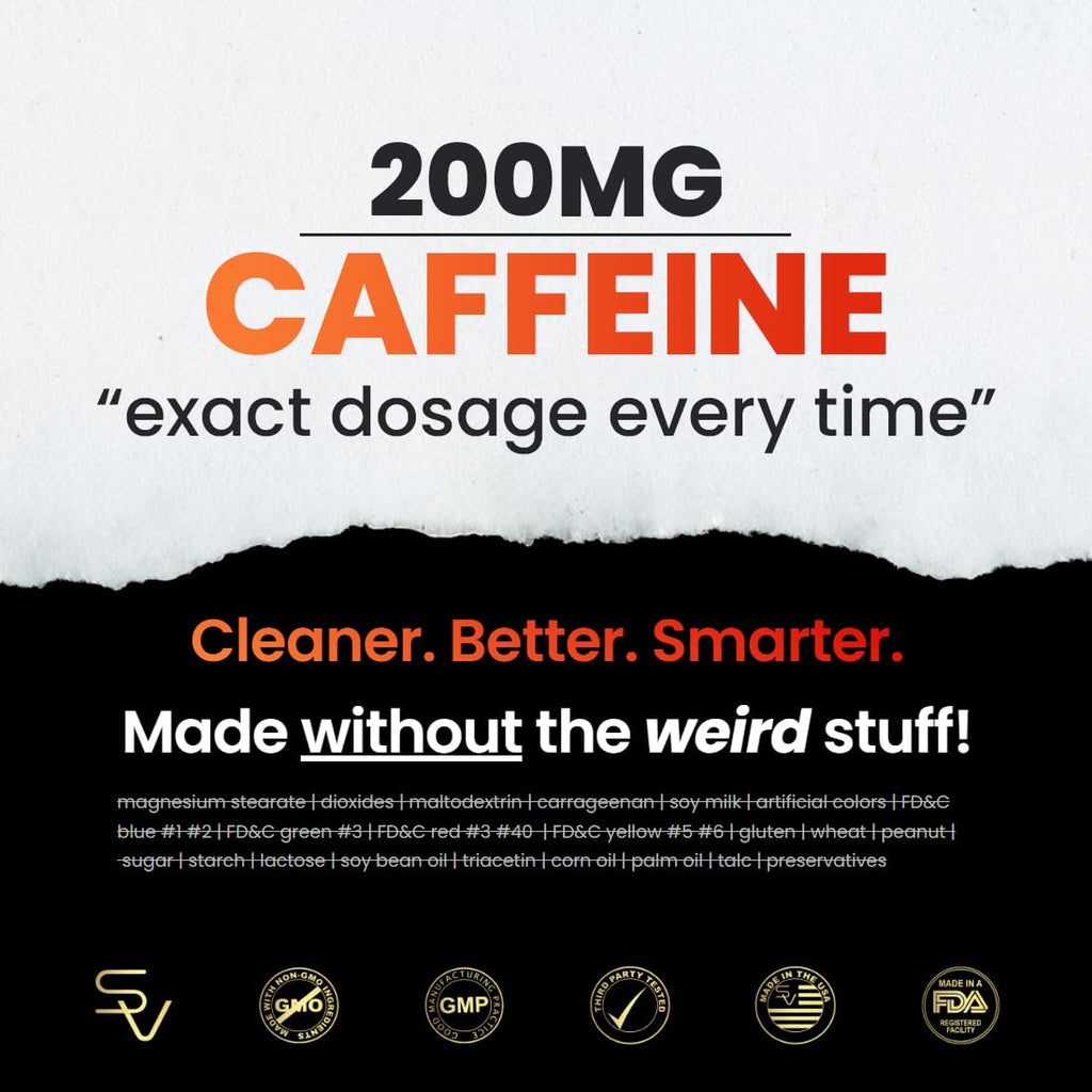 SmarterVitamins 200mg Caffeine Pills - MCT Oil from 100% Coconuts + 100mg L-Theanine, Energy and Focus, Extended Release Capsule, 50 Liquid Softgels