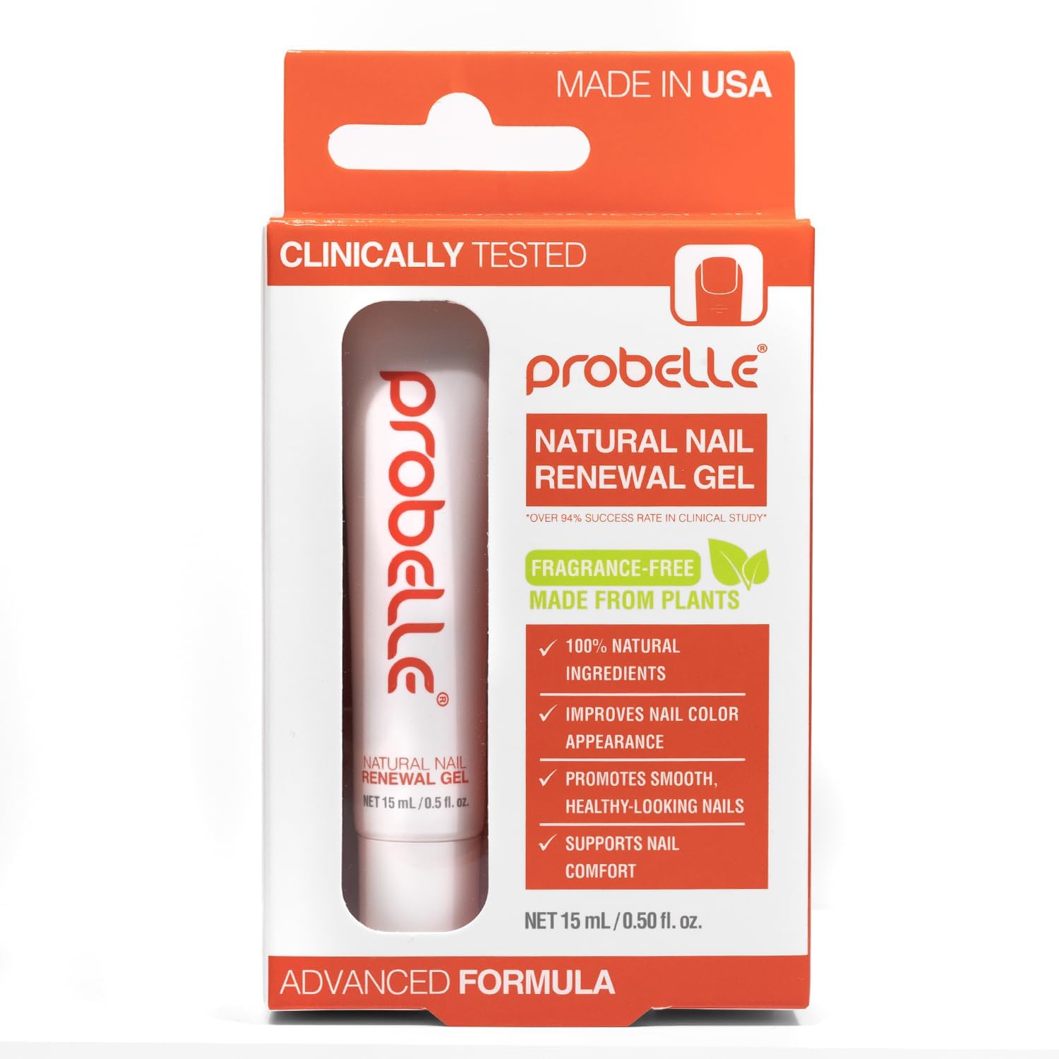Probelle Natural Nail Renewal Gel, Clear Nail Enhancer for Discolored, Damaged, or Dull Nails, Improves Color Appearance, Promotes Smooth Healthy-Looking Nails, Made in USA (3 Pack)