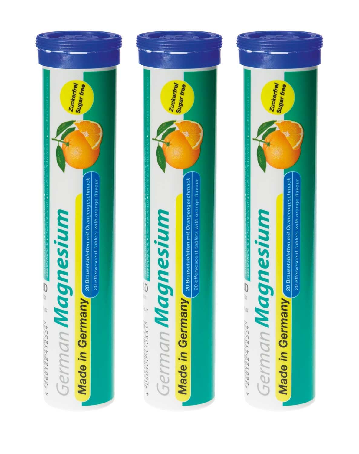 German Magnesium Oxide Supplement | Effervescent Tablets | Orange Flavor – 200 mg Magnesium per Serving | Sugar Free, Vegan – T&D Pharma – Made in Germany