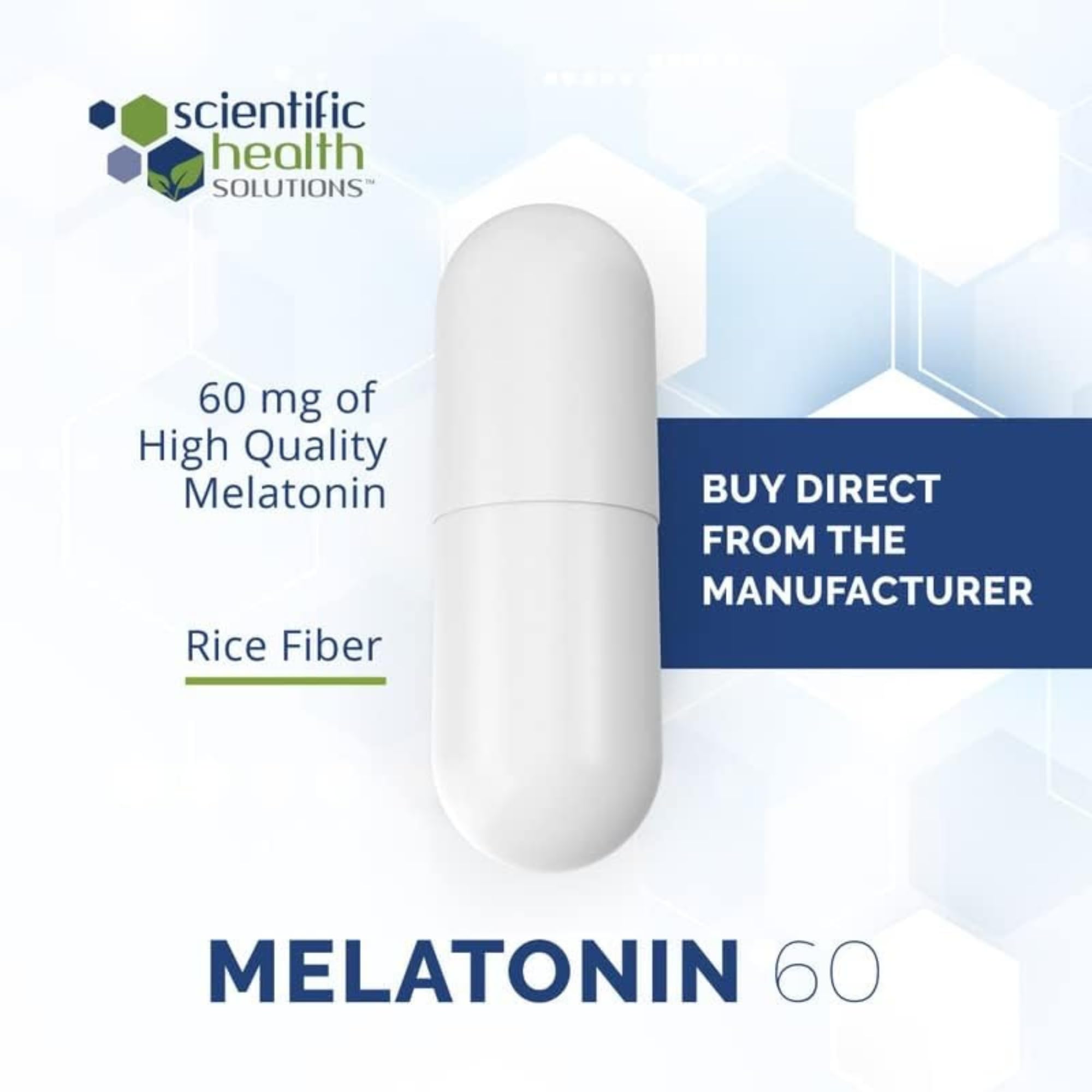 Scientific Health Solutions Melatonin 60mg | High Dosage Melatonin in Easy-to-Swallow Capsules | Vegan, Non-GMO & Gluten-Free | US-Made Extra Strength (Single)