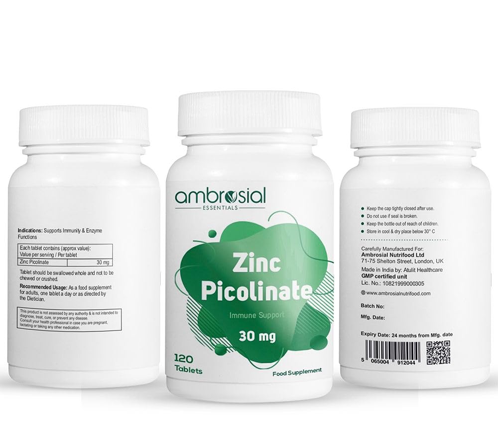 Ambrosial Zinc Picolinate 30mg Tablets Pack of 1-120 Tablets
