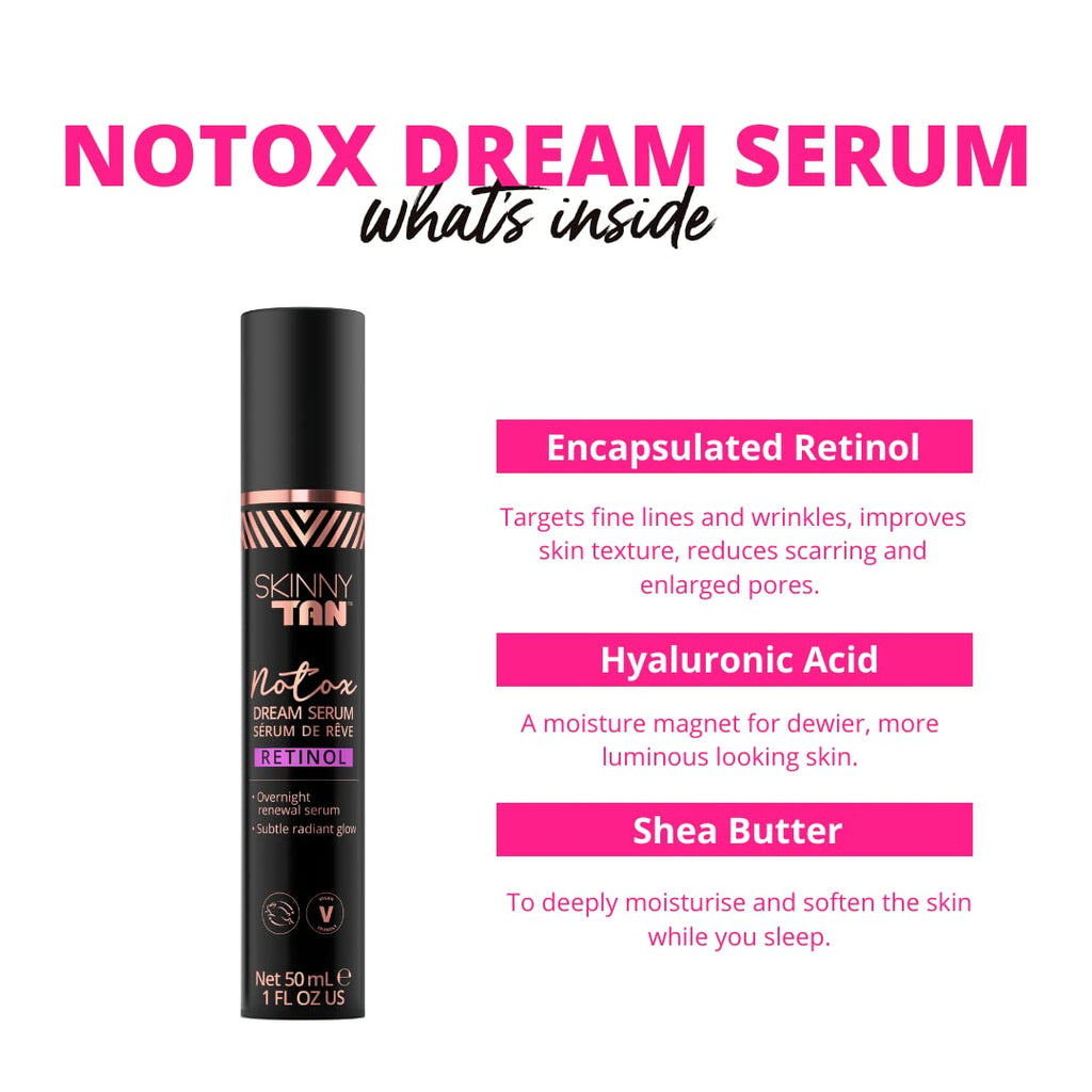 Skinny Tan Notox Retinol Dream Serum 50ml | Overnight Renewal Serum | Gradual Bronzed Glow | Gradual Face Tanner | Anti-Ageing Skincare with 1% Retinol