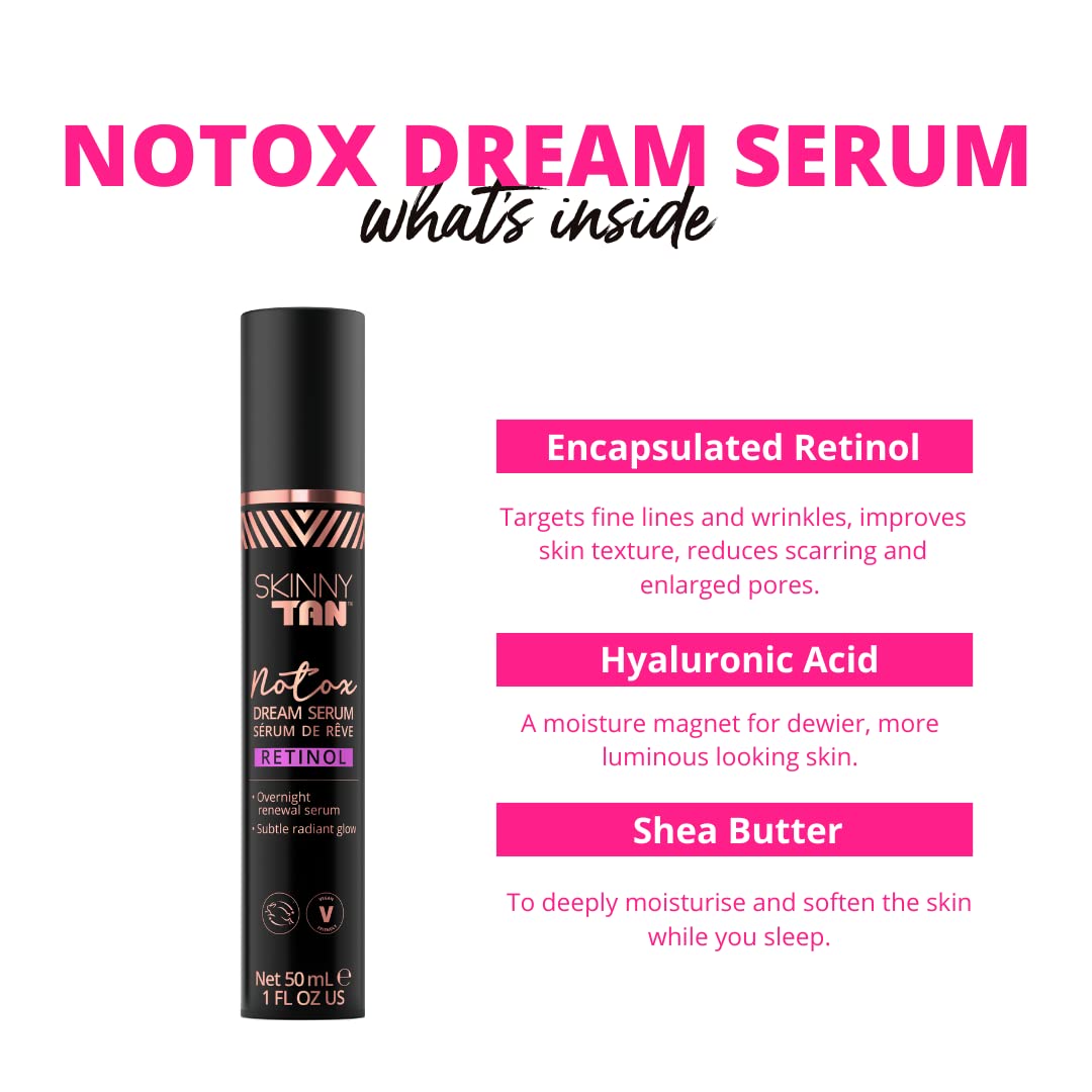 Skinny Tan Notox Retinol Dream Serum 50ml | Overnight Renewal Serum | Gradual Bronzed Glow | Gradual Face Tanner | Anti-Ageing Skincare with 1% Retinol