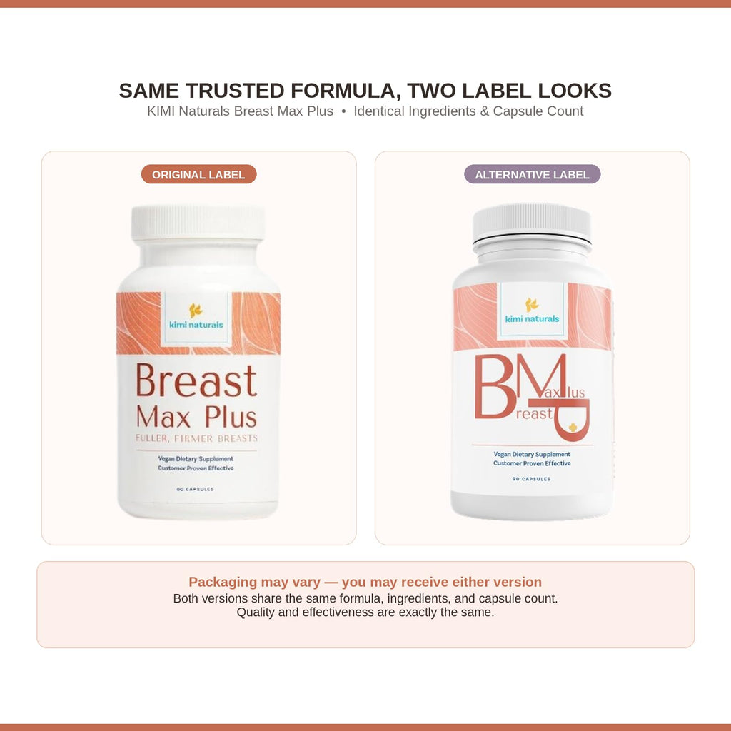 KIMI Naturals Breast Max Plus - Breast Enhancement Pills | Breast Enlargement Supplements with Fenugreek, Breast Growth, Supports Breast Firmness | 90 Capsules