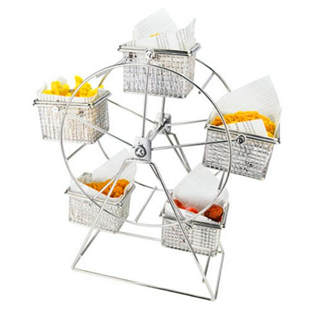 ASkinds Ferris Wheel Rotating Snack Serving Tray for French Fries, Fried Chicken, Dessert Carrier, Fried Food Display Stand for Carnival and Circus Theme Party Wedding Party Furnishing(Silvery)