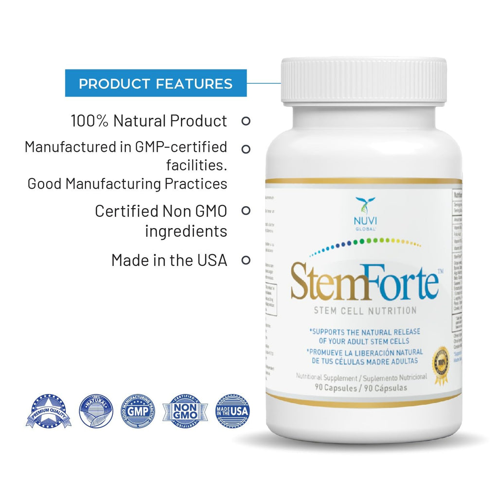 NuVi Global Stemforte Stem Cell Supplements | Anti Aging Supplement Stem Cell Nutrition to Promote Cellular Regeneration and Repair, Regenerate Old & Damage Cells | 90 Capsules for Men and Women