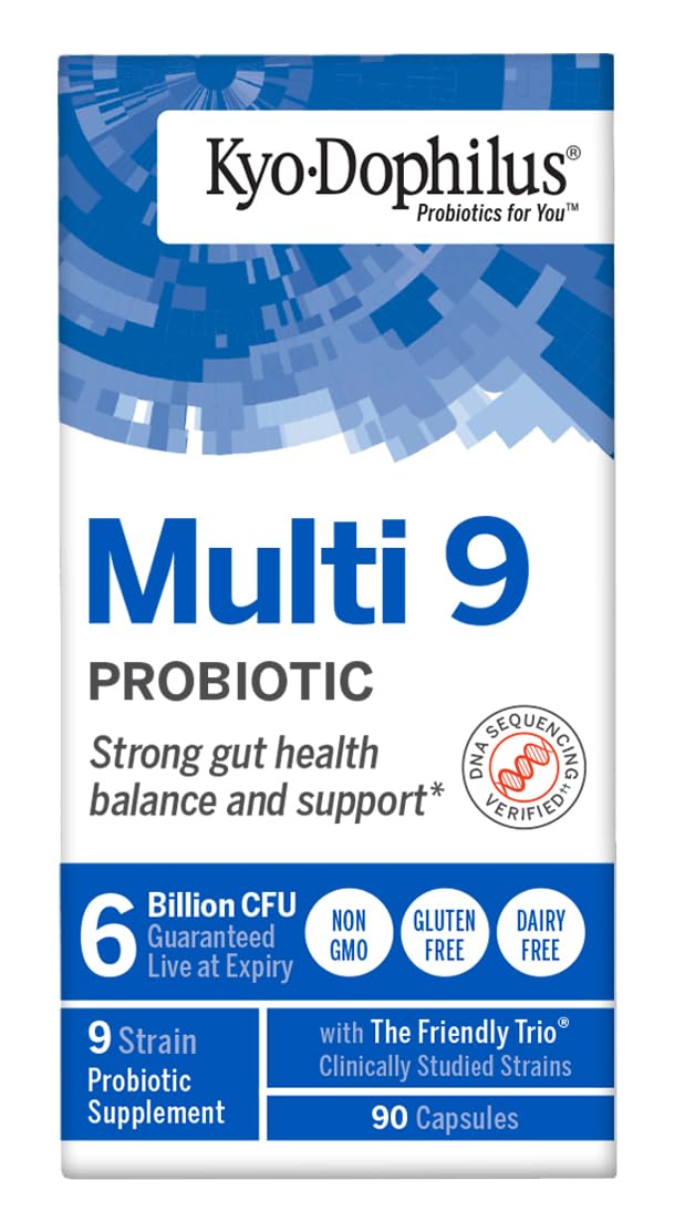 Kyolic Kyo-Dophilus Multi 9 Probiotic - Multi-Strain Probiotic Blend for Digestive Function, Healthy Gut Flora & Microbiome Support* - 6 Billion CFU - Gluten-Free - 90 Capsules (45 Servings)