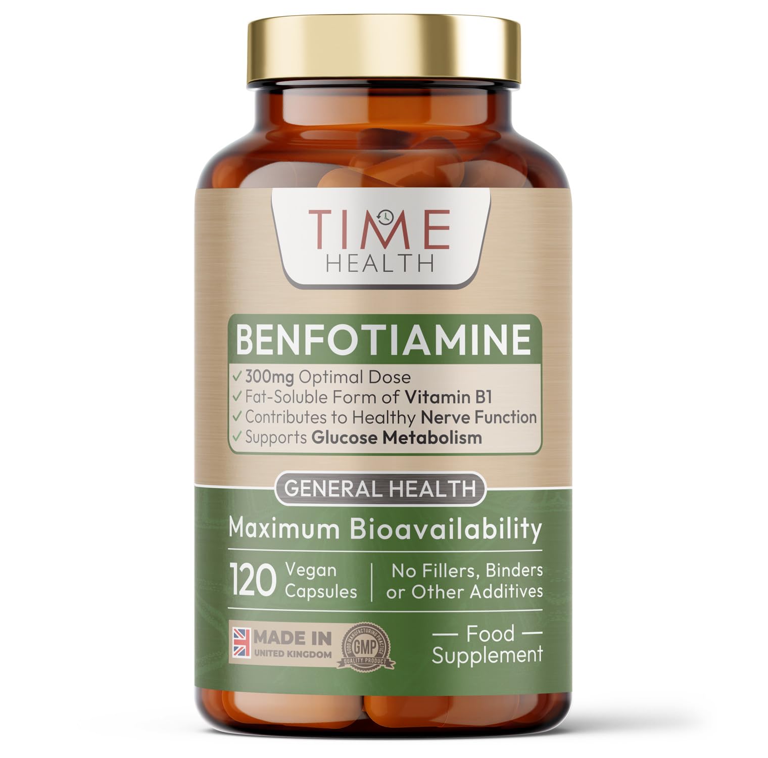 Benfotiamine - 300mg x 120 Capsules - Fat Soluble Vitamin B1 (Thiamine) - >98% Purity - UK Made Supplement - GMP Standards - Zero Additives