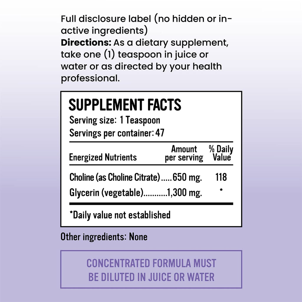 Alkaline for Life Essential Liquid Choline Citrate, 650 mg per Teaspoon, Alkalizing Bioavailable Form, Brain & Nervous System Support, 2-Ingredient Formula, 47 Servings, Made in USA