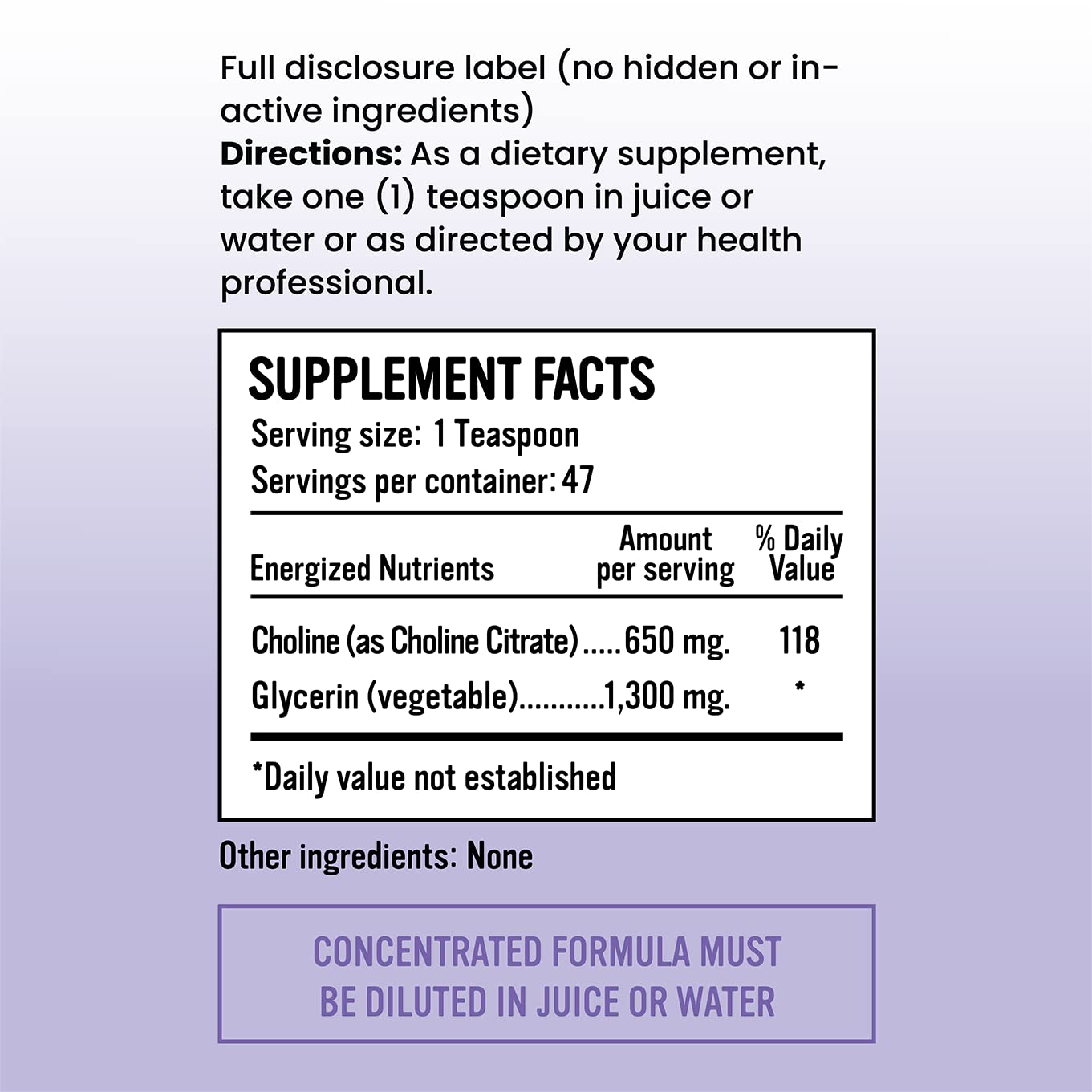 Alkaline for Life Essential Liquid Choline Citrate, 650 mg per Teaspoon, Alkalizing Bioavailable Form, Brain & Nervous System Support, 2-Ingredient Formula, 47 Servings, Made in USA