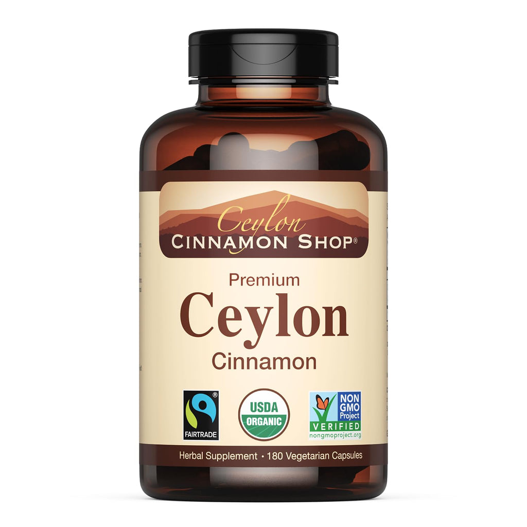 Organic Ceylon Cinnamon Capsules, USDA Certified Supplement - 180 Count