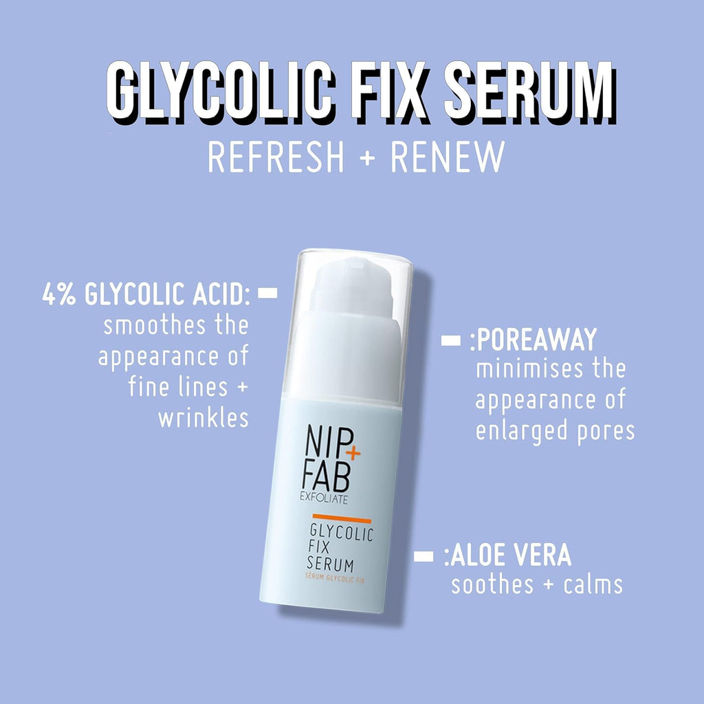 Nip + Fab Glycolic Acid Fix Serum for Face with Aloe Vera, AHA Anti-Aging for Fine Lines and Wrinkles, Refine Minimize Pores, Skin Toning, 1.01 Ounce