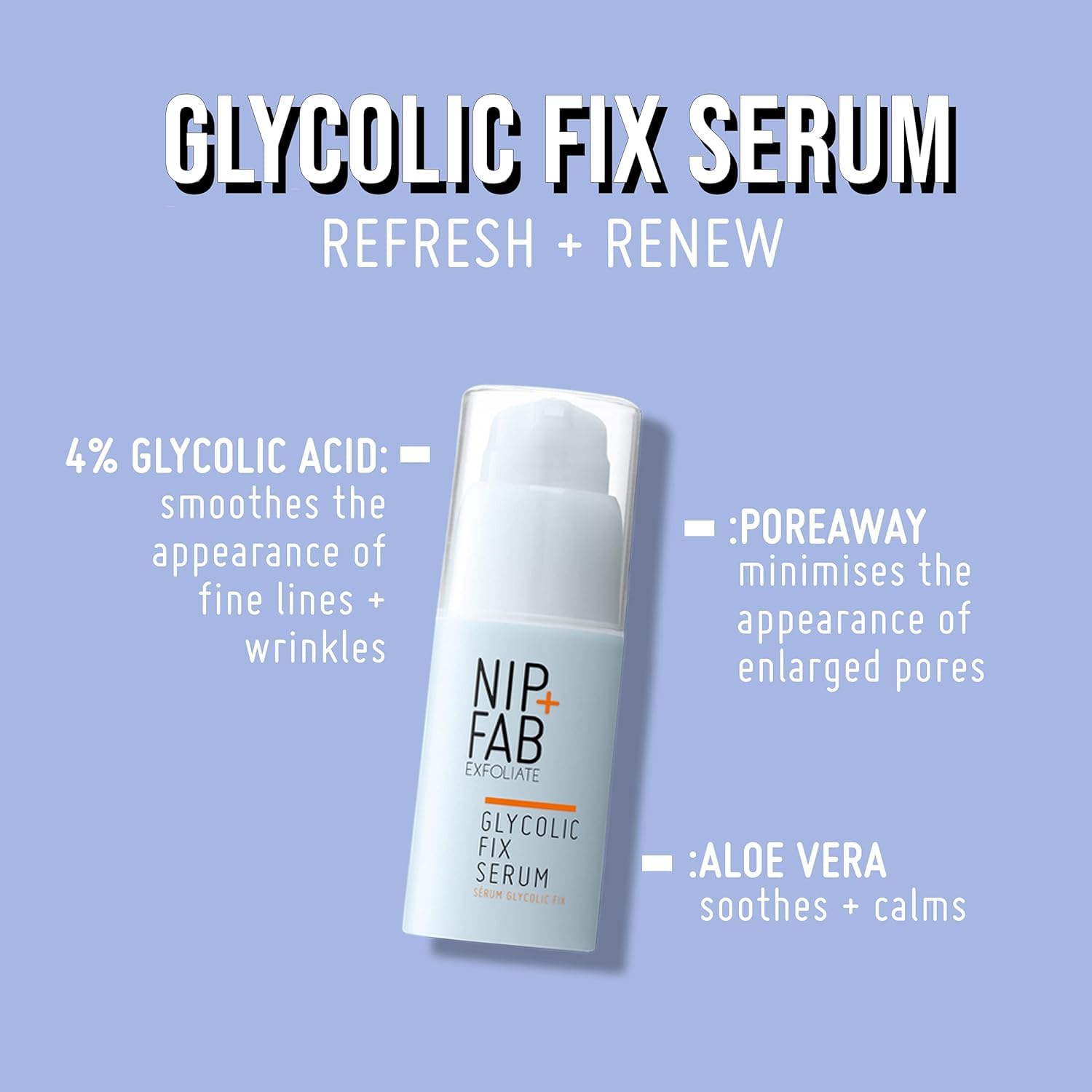 Nip + Fab Glycolic Acid Fix Serum for Face with Aloe Vera, AHA Anti-Aging for Fine Lines and Wrinkles, Refine Minimize Pores, Skin Toning, 1.01 Ounce