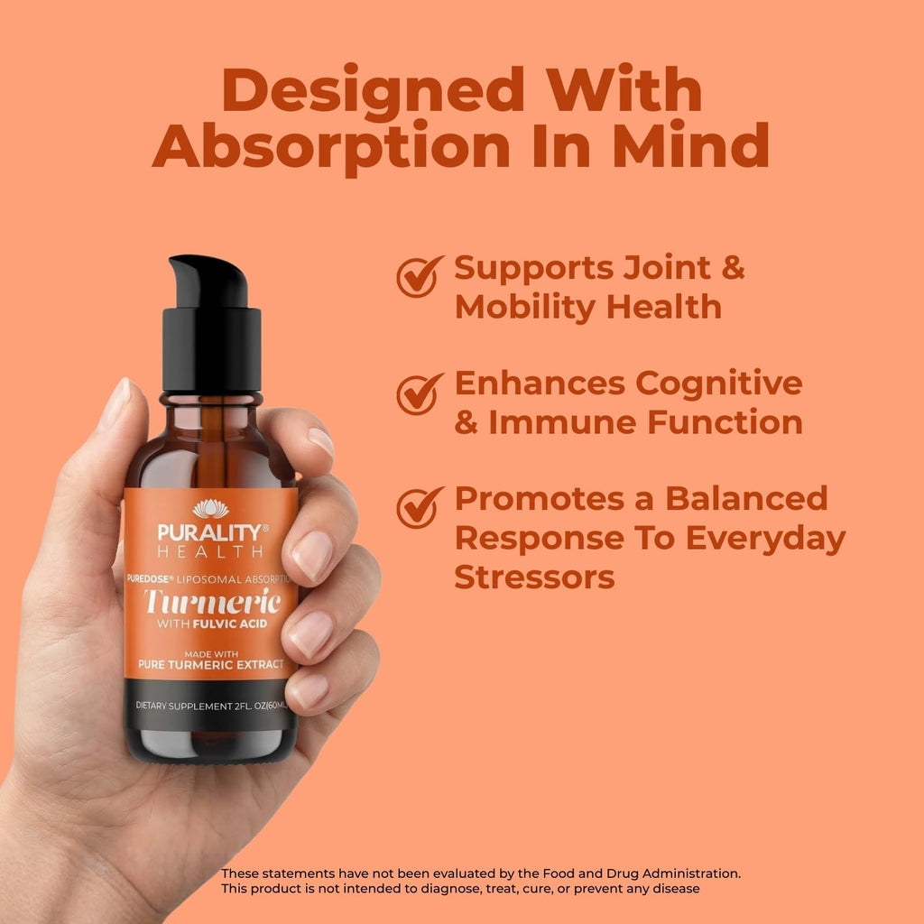 PURALITY HEALTH Liquid Turmeric with Fulvic Acid, Liposomal Enhanced Absorption, 2fl. oz (60ml) Vegan Formula Supports Joint Health & Daily Wellness, Easy-to-Use Pump - 30 Servings