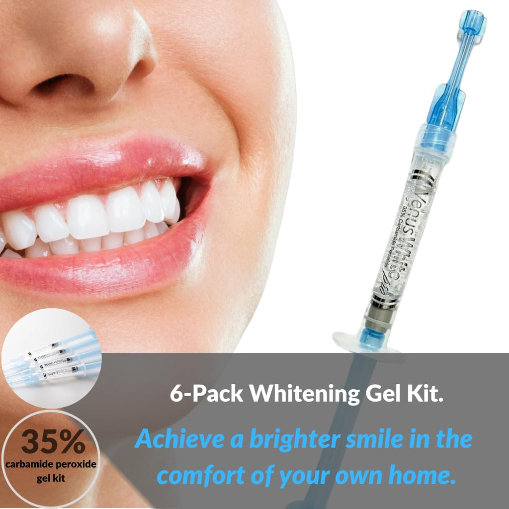 Kulzer 6 Pack: 35% Venus White Pro Teeth Whitening Gel w/Teeth Whitening Instructions & SDC Carrying Pouch, Venus Whitening Gel Syringe Refill (6 Pack), Clear