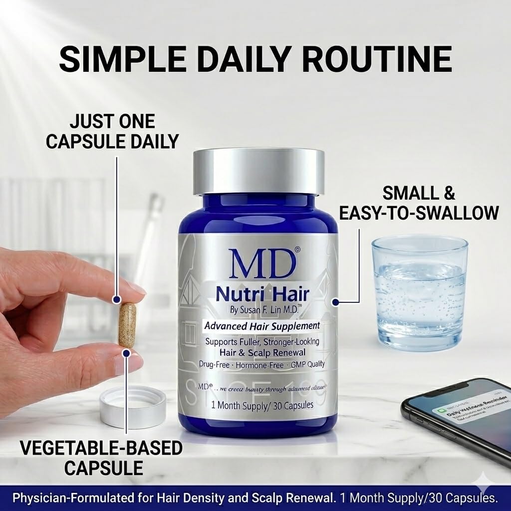 MD Nutri Hair Growth Supplement for Thinning and Hair Loss, Reduces Shedding, Lilac Stem Cells with Marine Collagen and Biotin, 30 Vegetable Capsules