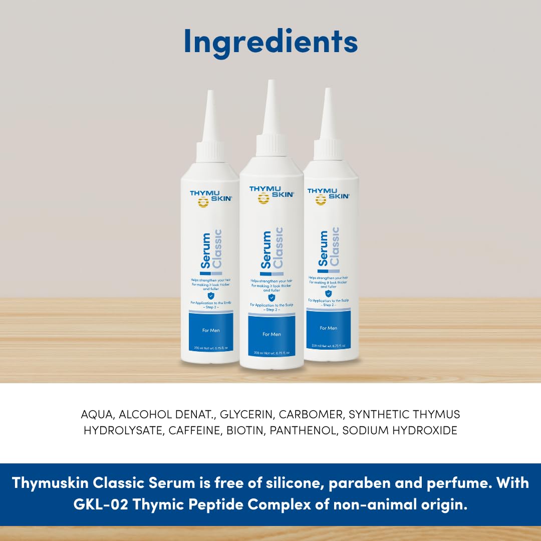 THYMUSKIN® Classic Serum | Hair Revitalizing Scalp Treatment with GKL-02 Thymic Peptide Complex | Thinning Hair & Scalp Nourishment | Step 2 of 2 for Men & Women | Silicone & Paraben Free | 200ml
