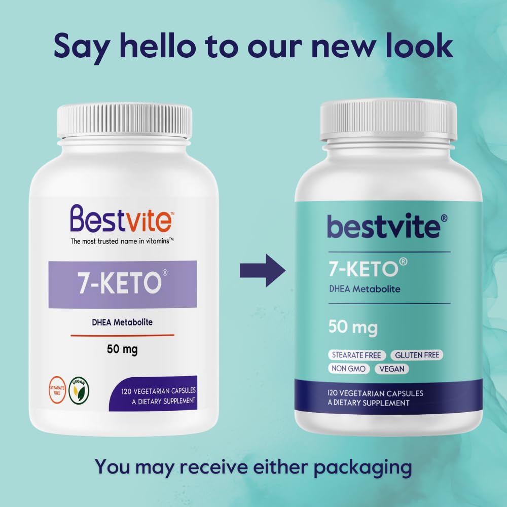 BESTVITE 7-Keto 50 mg DHEA (120 Vegetarian Capsules) - No Stearates - Vegan - Non GMO - Gluten Free - Supports Energy Metabolism* - Easy to Swallow Capsules