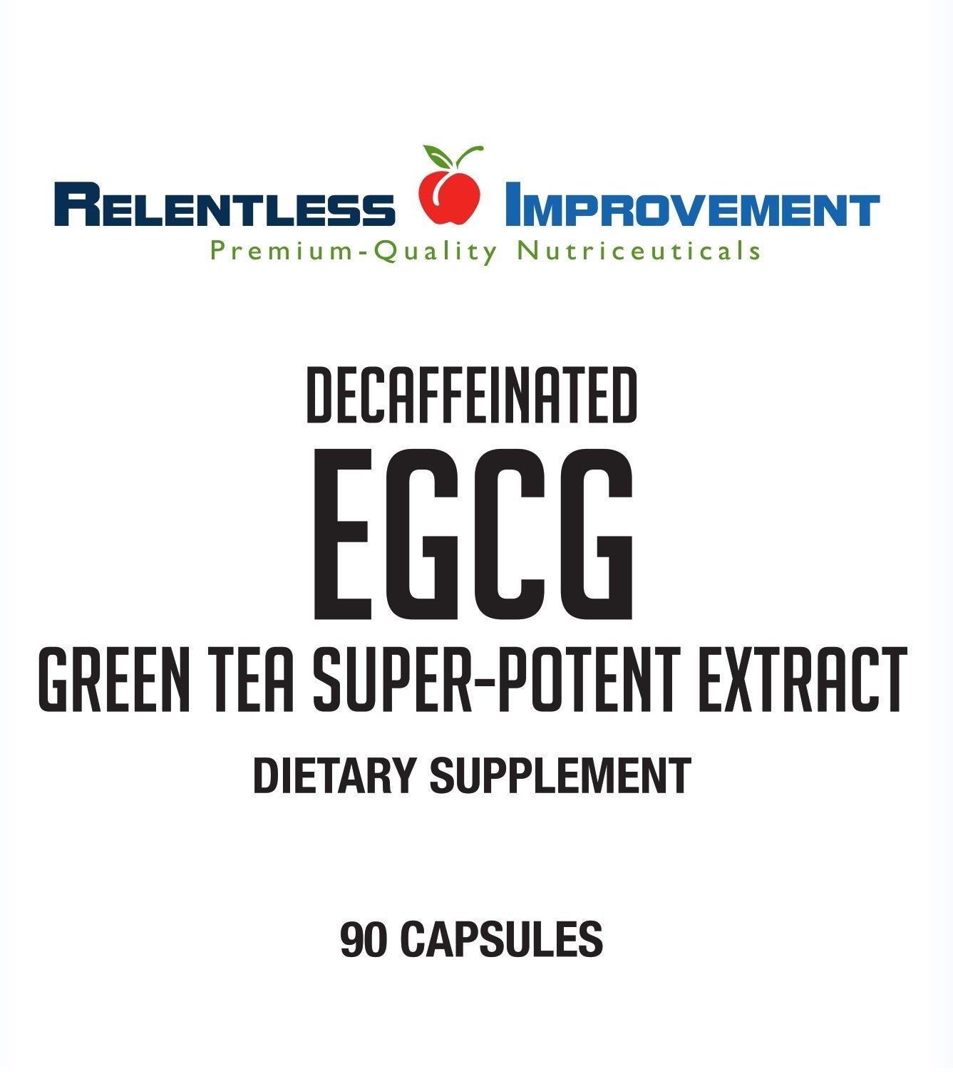 Relentless Improvement EGCG Green Tea Extract 90 Capsules 670mg Extract Per Capsule Standardized to High Potency 98%+Polyphenols 60% EgCG Very Low Caffeine Gentle On Digestive System