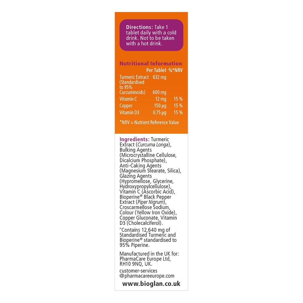 Bioglan Active Curcumin, High Strength Turmeric Extract, 1 Month Supply - 30 Tablets