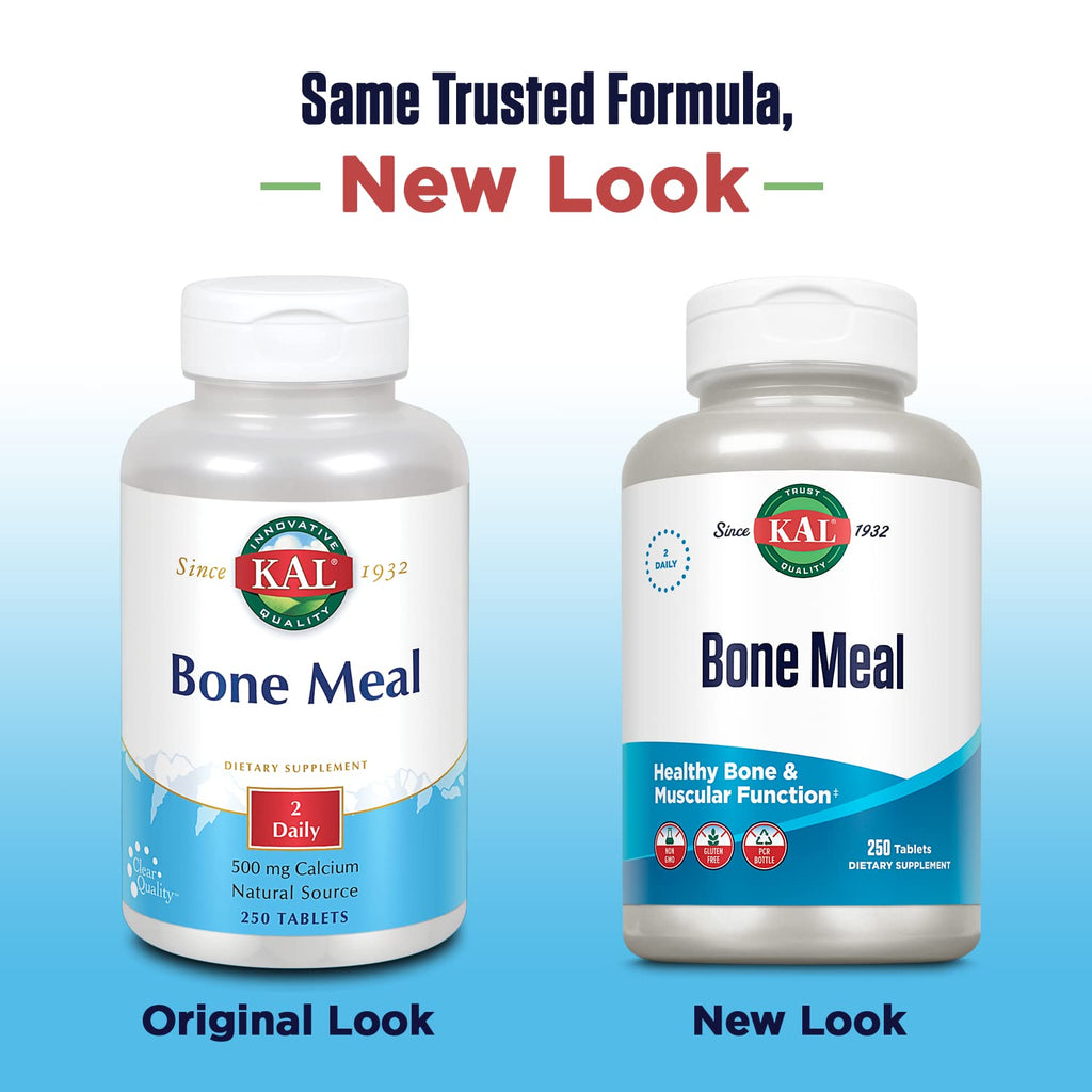 KAL Bone Meal Tablets, Calcium Supplement w/Magnesium, Vitamin D3 and K, Bone Health, Muscle and Nerve Function Support, Rapid Disintegration, Gluten Free, Non-GMO, 60-Day Guarantee, 125 Serv, 250ct