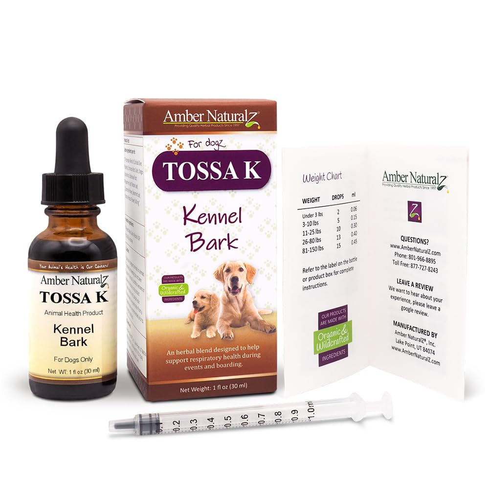 Amber NaturalZ Tossa K Kennel Bark Herbal Supplements for Dogs and Puppies | Canine Herbal Blend for Respiratory Health | 1 Fluid Ounce Glass Bottle | Globally Sourced Ingredients | Made in the USA