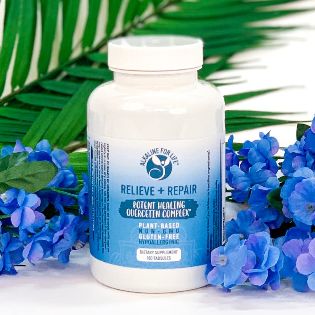 Alkaline for Life Relieve+Repair Quercetin Complex – 1000 mg Quercetin + Pomegranate + OPC + Magnesium + Turmeric, Multi-Antioxidant Plant Formula, Non-GMO, Gluten-Free, 90 Servings, Made in USA