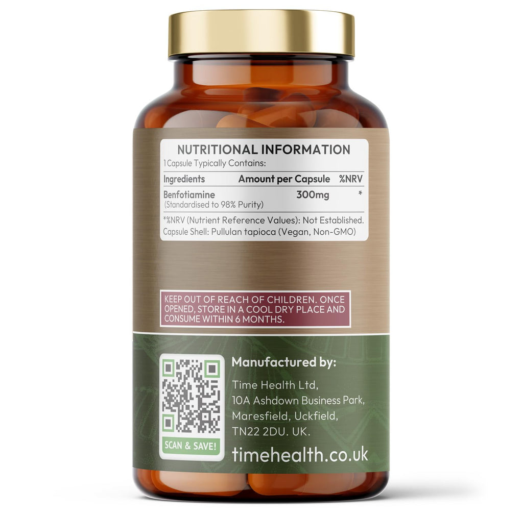 Benfotiamine - 300mg x 120 Capsules - Fat Soluble Vitamin B1 (Thiamine) - >98% Purity - UK Made Supplement - GMP Standards - Zero Additives