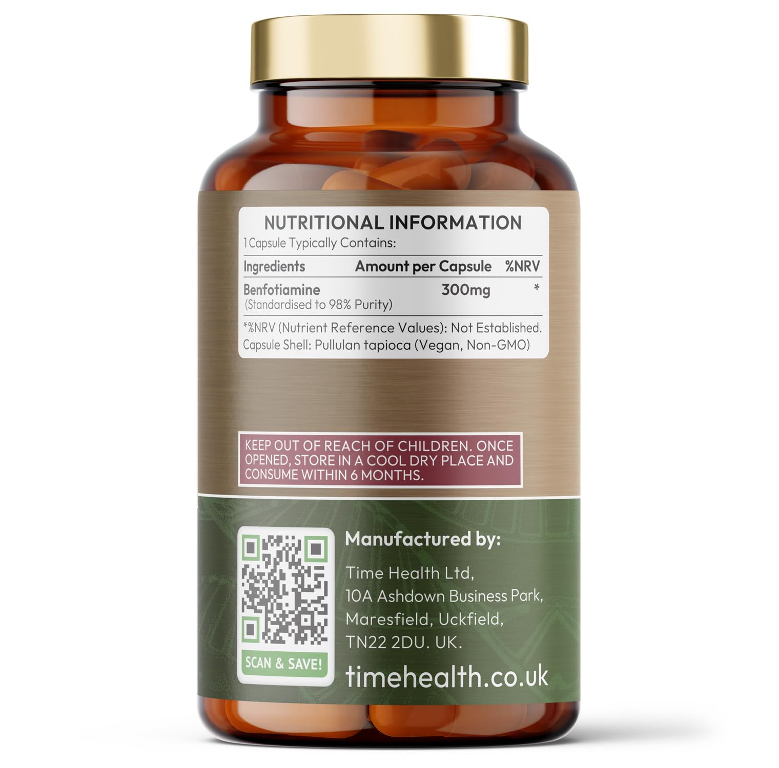 Benfotiamine - 300mg x 120 Capsules - Fat Soluble Vitamin B1 (Thiamine) - >98% Purity - UK Made Supplement - GMP Standards - Zero Additives