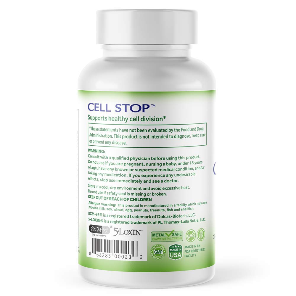 CELL STOP - Powerful Cell Division Support, Propriety Blend includes Curcumin, Green Tea, Reishi Mushroom, Turkey Tail Mushroom, Broccoli Extract, 1,3/1,6 Beta Glucan, and Others - 120 Veggie Capsules