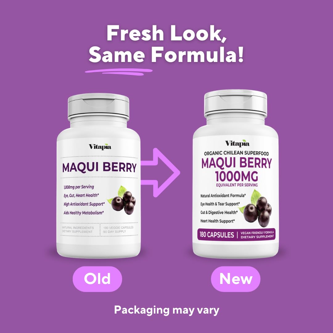 Vitapia Maqui Berry 1000mg - Maqui Berry Powder Supplement - Vegan Friendly, Non-GMO and Gluten-Free - 180 Veggie Capsules