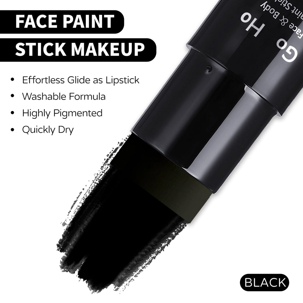 Go Ho Water Based Black Face Paint Stick Washable (1.06 Oz),Non-toxic Cream Body Paint,Full-coverage Black Face Paint Makeup Stick for Theater Halloween SFX Cosplay