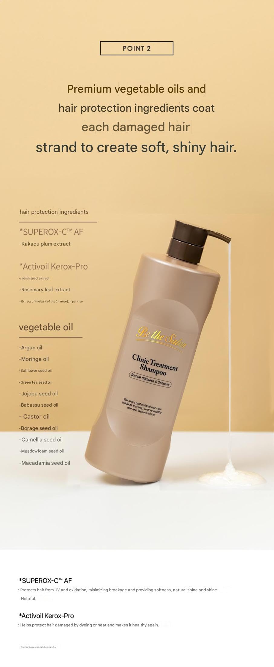 Be The Salon Clinic Treatment Shampoo For Normal, Dry, And Damaged Hair (Proteins & 5.5 Acid & Color Care &) 1000ml / 33.8 fl. oz