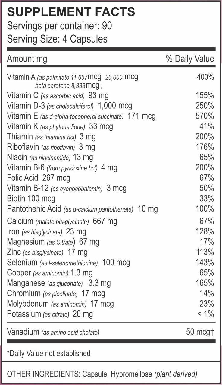 Vita4Life!® Multi-Standard Formula • Complete Vitamin & Mineral Complex • 360-Capsules • Fast-Dissolve Veggie Caps • No Fillers, GMO, Gluten, Dairy • 50+ Nutrients (A-Zinc)