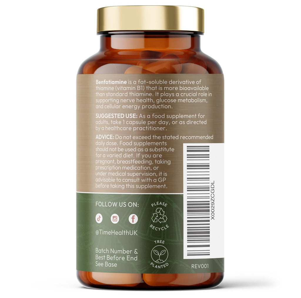Benfotiamine - 300mg x 120 Capsules - Fat Soluble Vitamin B1 (Thiamine) - >98% Purity - UK Made Supplement - GMP Standards - Zero Additives