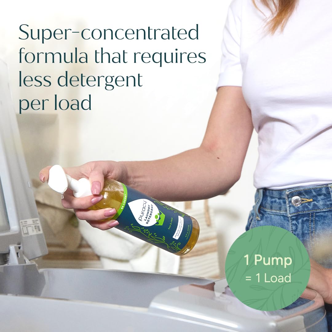 Puracy Laundry Detergent Refill - Enzyme-Powered Liquid Detergent Concentrate, Natural Laundry Detergent Seen on TikTok, Non-Toxic (Free & Clear, 48 fl oz, 192 Loads)