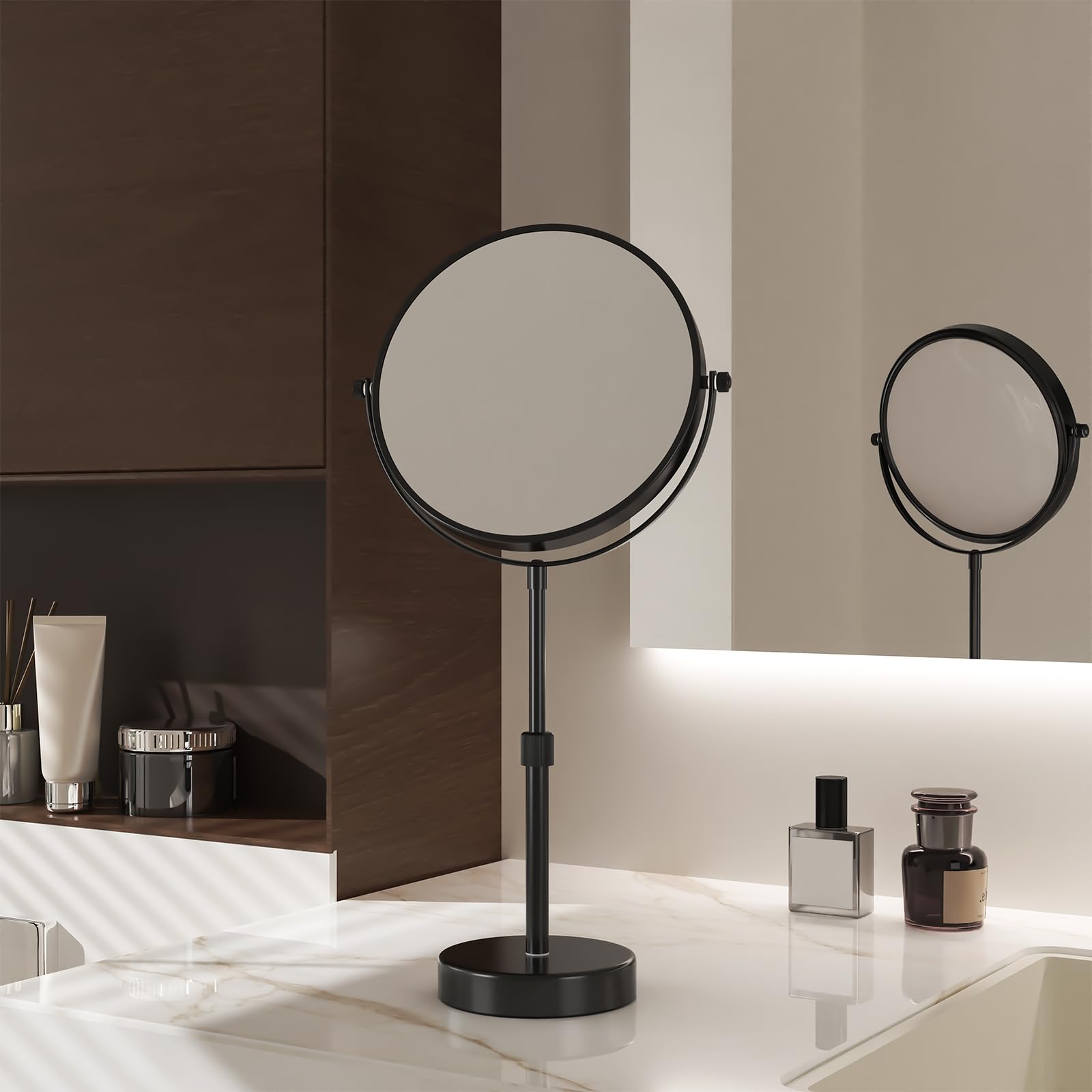 Nicesail 19 Inch Tall Makeup Mirror with 10X Magnification, 8 Inch Magnifying Mirror Tabletop with Pedestal, Height Adjustable Black (8 Inch, 10X)
