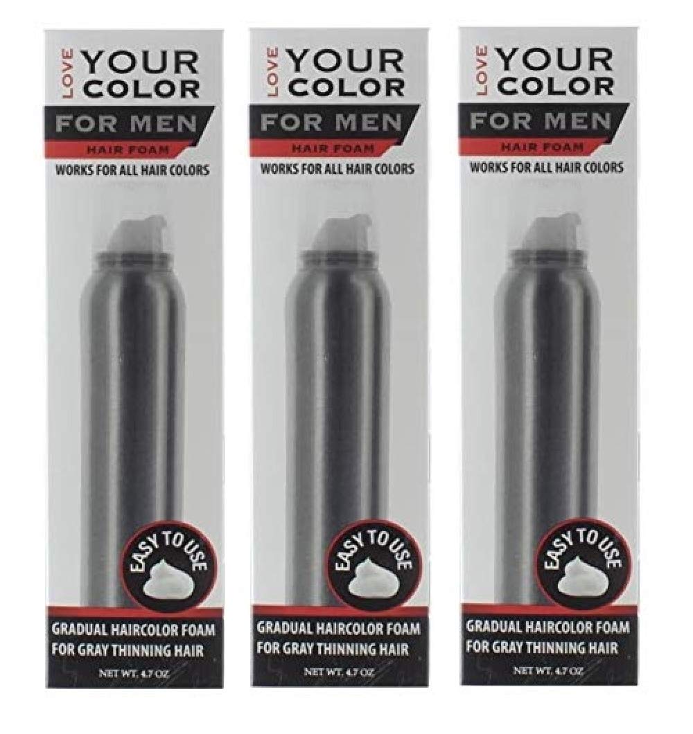 Hair Foam Gradual Hair Color Foam for Men for Gray Thinning Hair for All Hair Types by Love Your Color, 4.7 Oz (3 PACK)