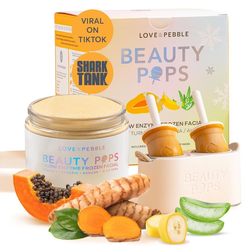 Love & Pebble Beauty Pops - Ice Roller Massage & Skin Care Ice Mask for Face Set with Turmeric & Aloe | Cryo Dermal Benefits of Ice Face Roller and Gua Sha, As Seen on Shark Tank and Tik Tok