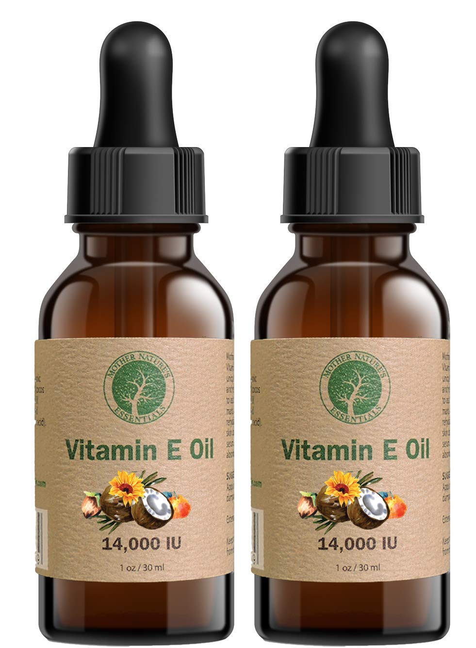 Mother Nature's Essentials Vitamin E Oil Organic 14,000IU d-alpha-tocopherol, coconut Oil, organic Jojoba, natural Vitamin C. 1oz. (2-Pack)