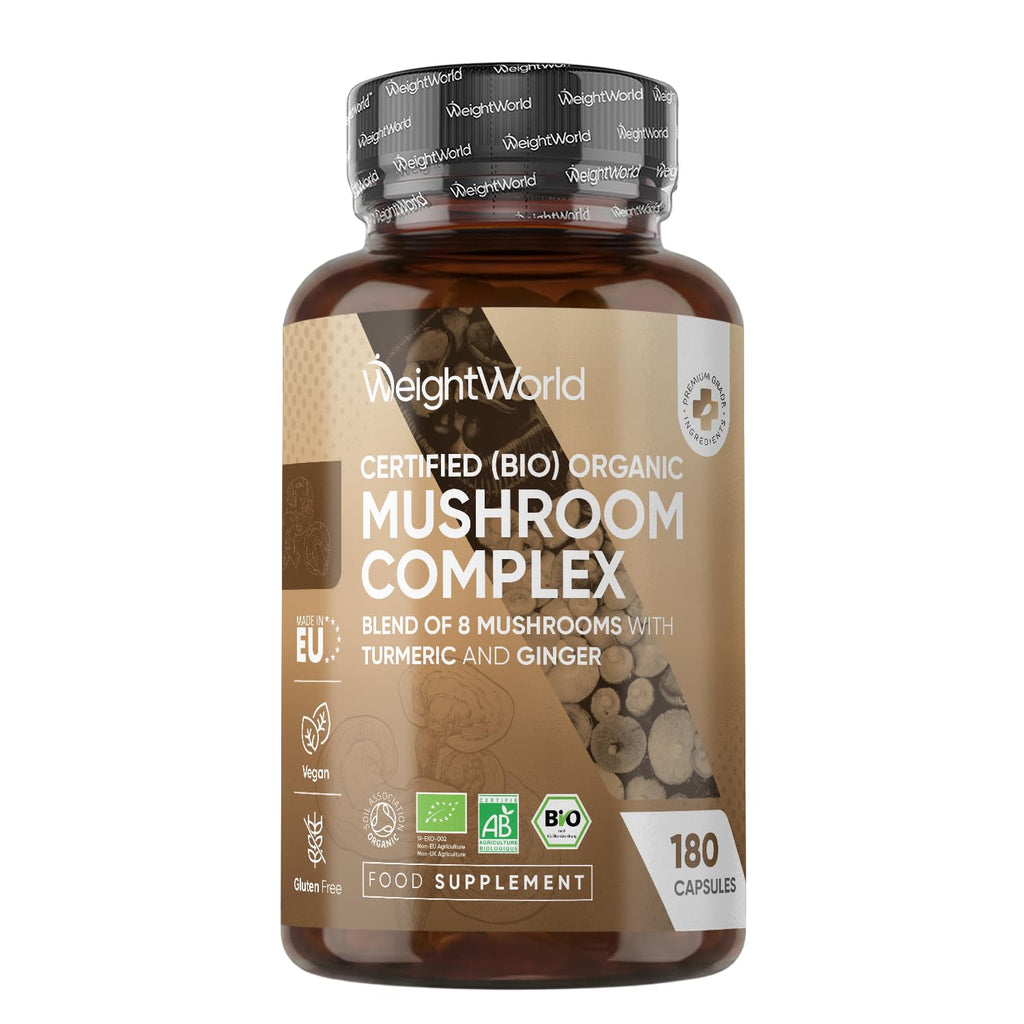 Organic Mushroom Complex - 180 Vegan Capsules - Added Turmeric & Ginger