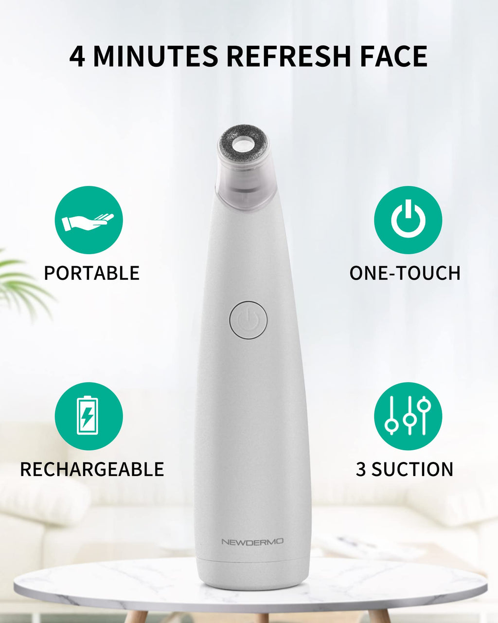 NEWDERMO 2-in-1 Microdermabrasion Machine for Facial, Diamond Microdermabrasion Device USB Rechargeable - Advanced Home Facial Treatment Machine (White)