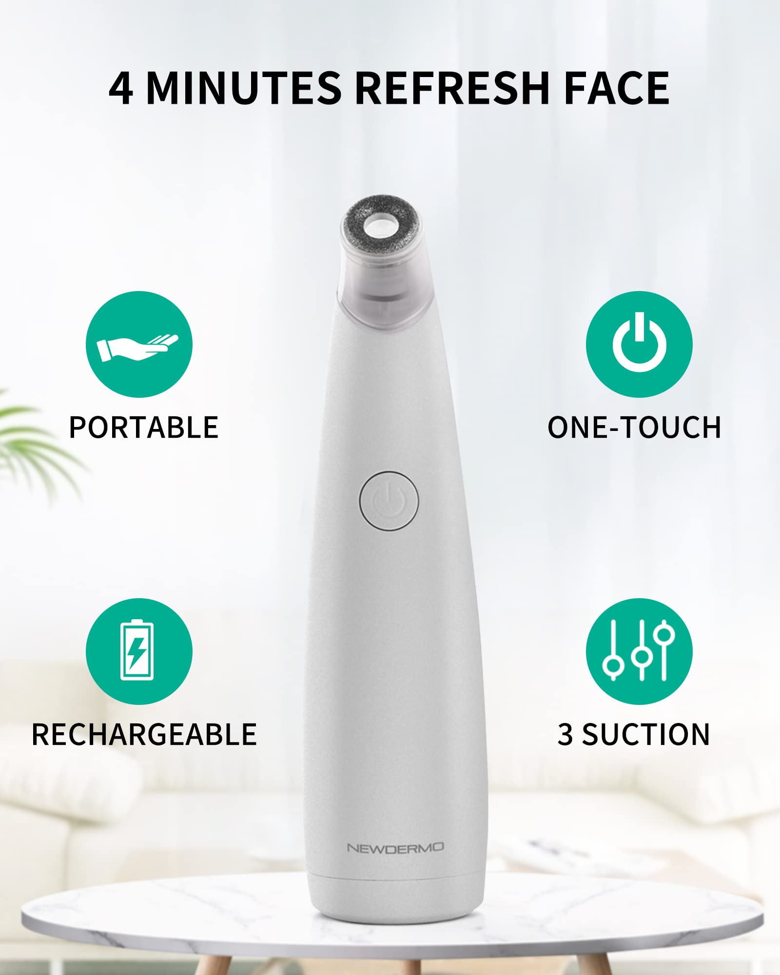 NEWDERMO 2-in-1 Microdermabrasion Machine for Facial, Diamond Microdermabrasion Device USB Rechargeable - Advanced Home Facial Treatment Machine (White)