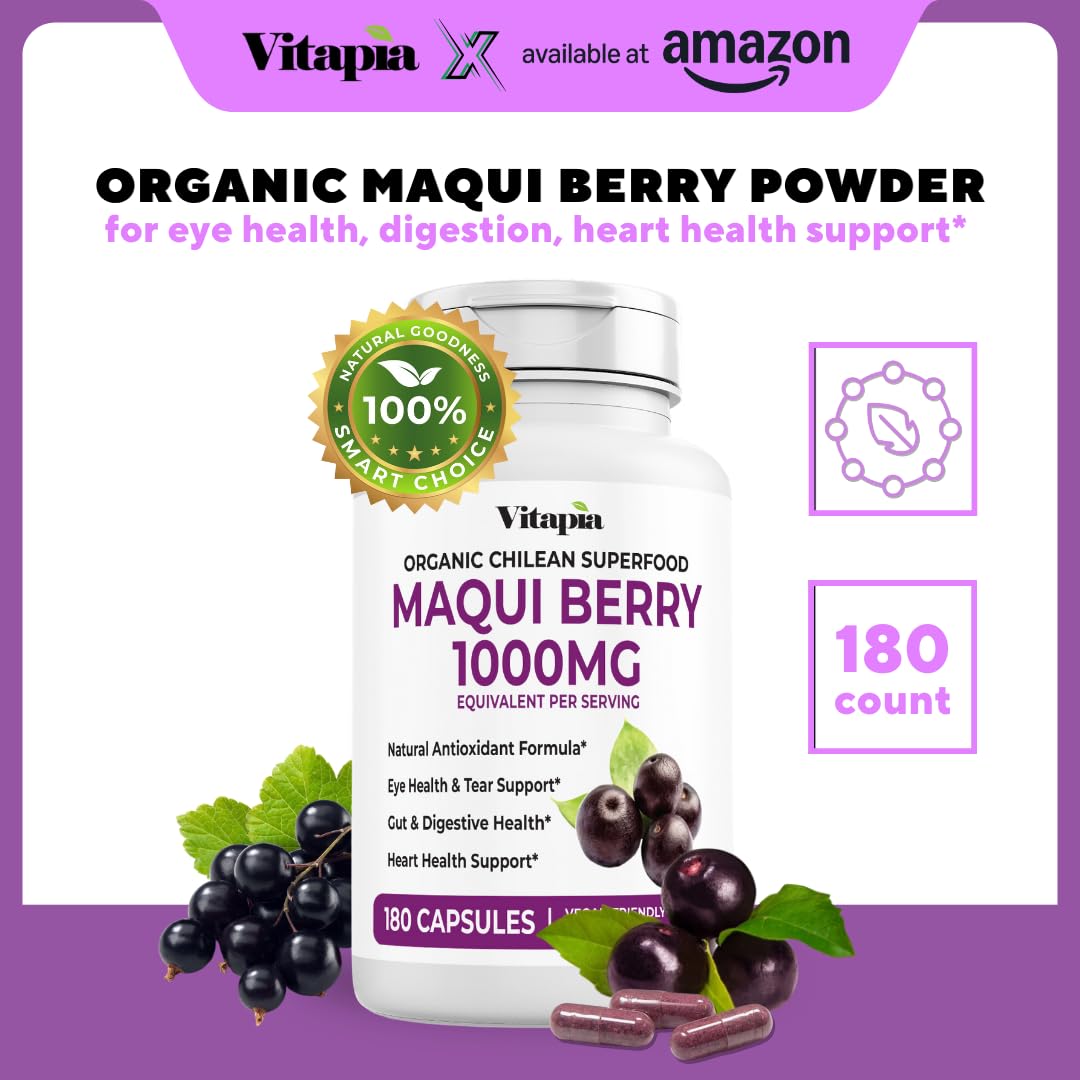 Vitapia Maqui Berry 1000mg - Maqui Berry Powder Supplement - Vegan Friendly, Non-GMO and Gluten-Free - 180 Veggie Capsules