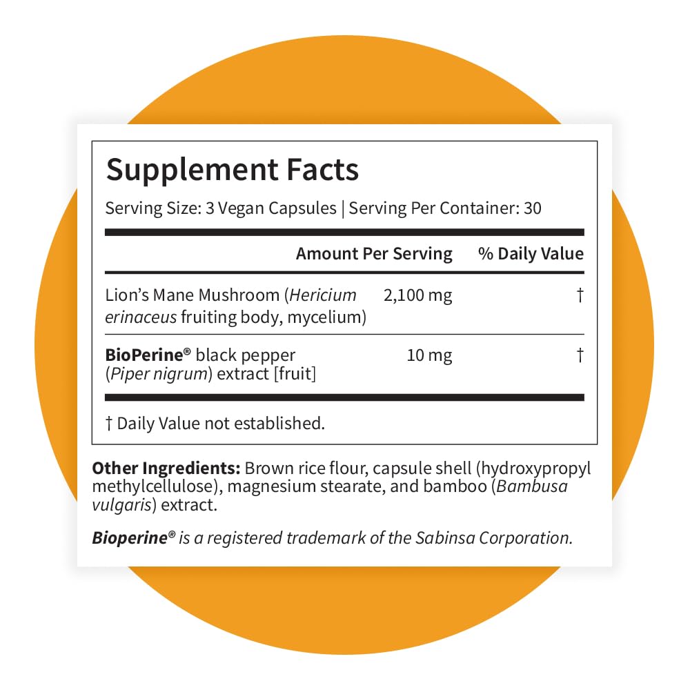 Pattern Wellness Lion’s Mane Mushroom Supplement – 90 Vegan Capsules